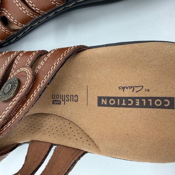 Clarks Collection Leisa Cacti Brown Leather Strap Sandals Slides Womens 7.5 - Picture 9 of 10